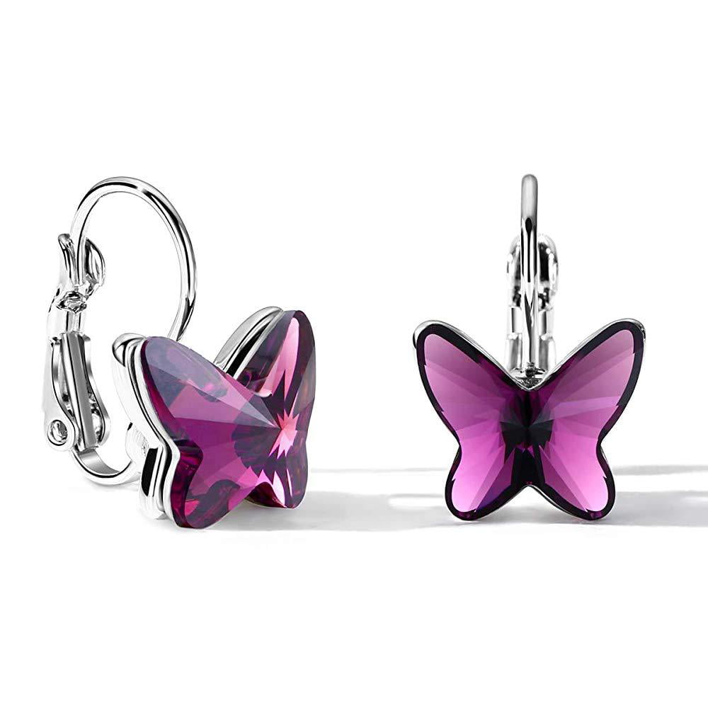 Purple Butterfly Zirconia Earrings