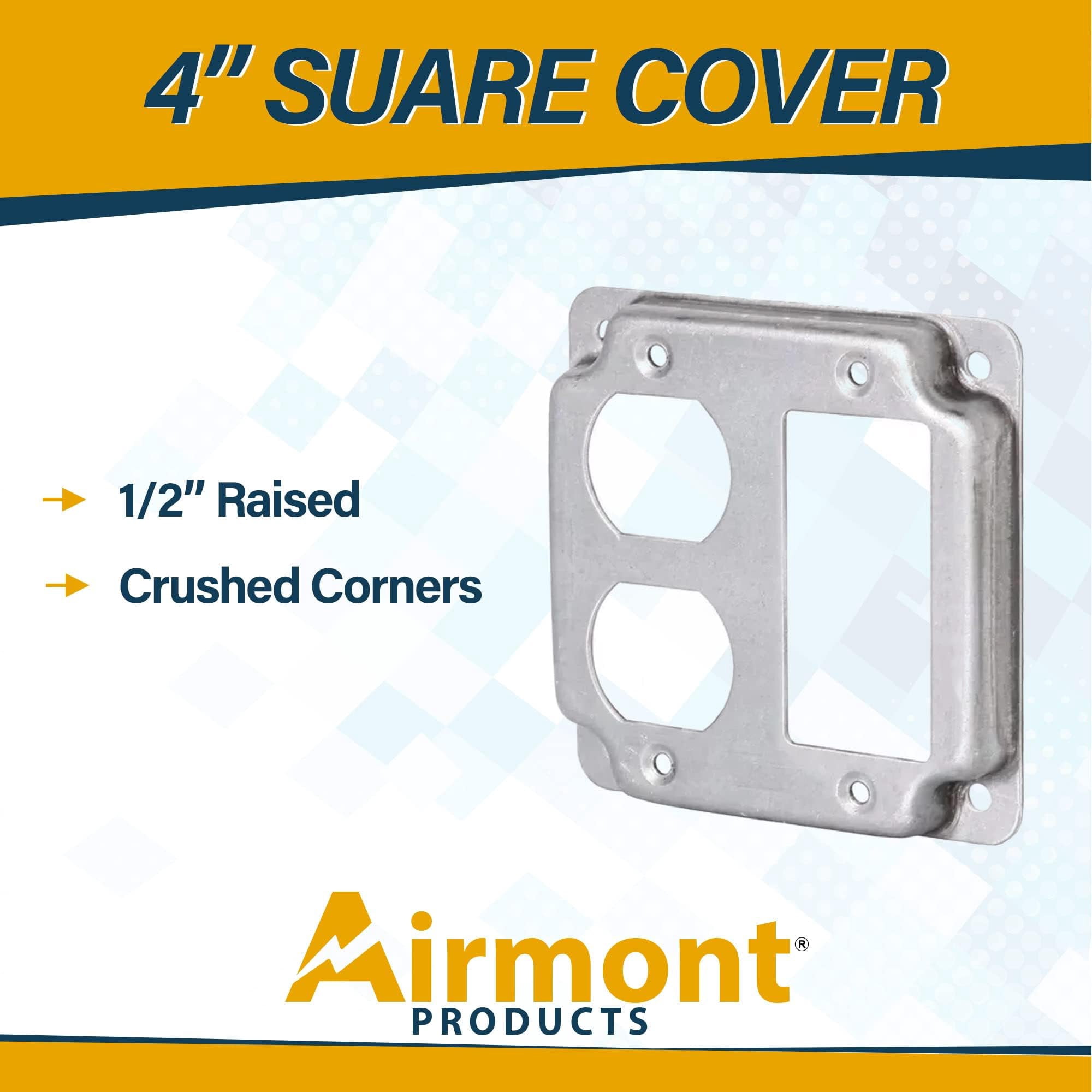 5 Pack Airmont Products 2-Gang Rocker and Duplex Electrical Box Cover - 4 Inch Square 1/2 Inch Raised Galvanized Steel Exposed Work Cover - Surface Mount Junction Box Cover for Outlet Combinations