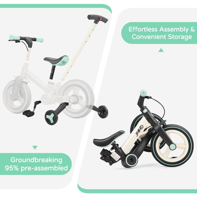 JMMD Toddler Bike with Push Handle, 6-in-1 Foldable Balance Bike