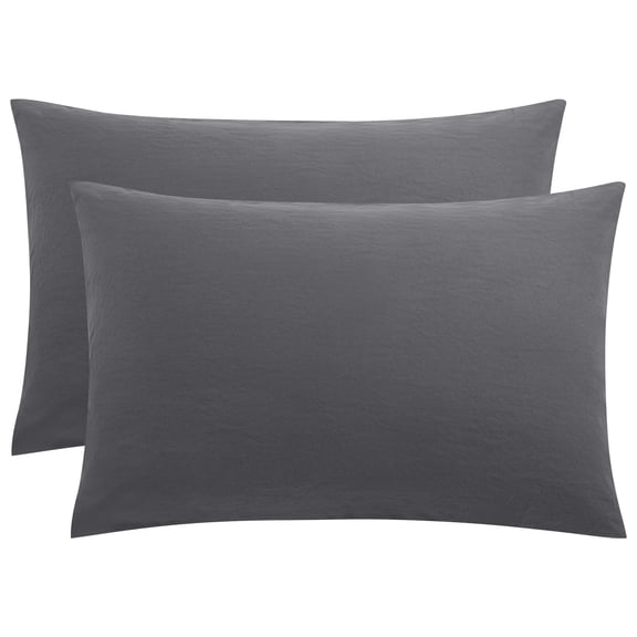Unique Bargains 2Pcs Envelope Closure Washed Microfiber Pillowcases Standard Dark Gray
