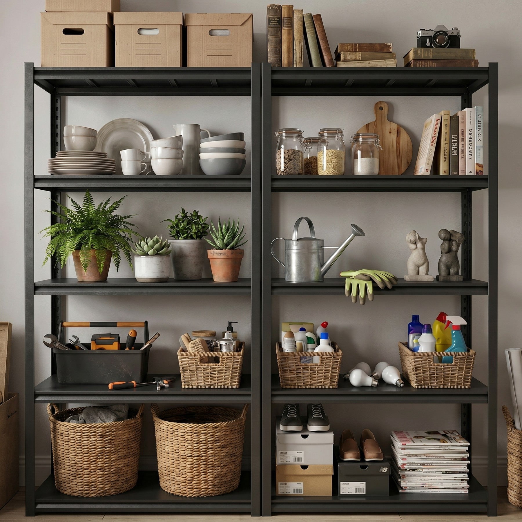 Sailvan 1650LBS Heavy Duty Garage Shelving, 5-Tier Adjustable Metal Storage Shelves, Industrial Steel Utility Rack, 36"W x 16"D x 72"H,Black