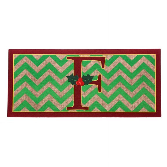 Evergreen Holly Monogram F Decorative Mat Insert, 10 x 22 inches
