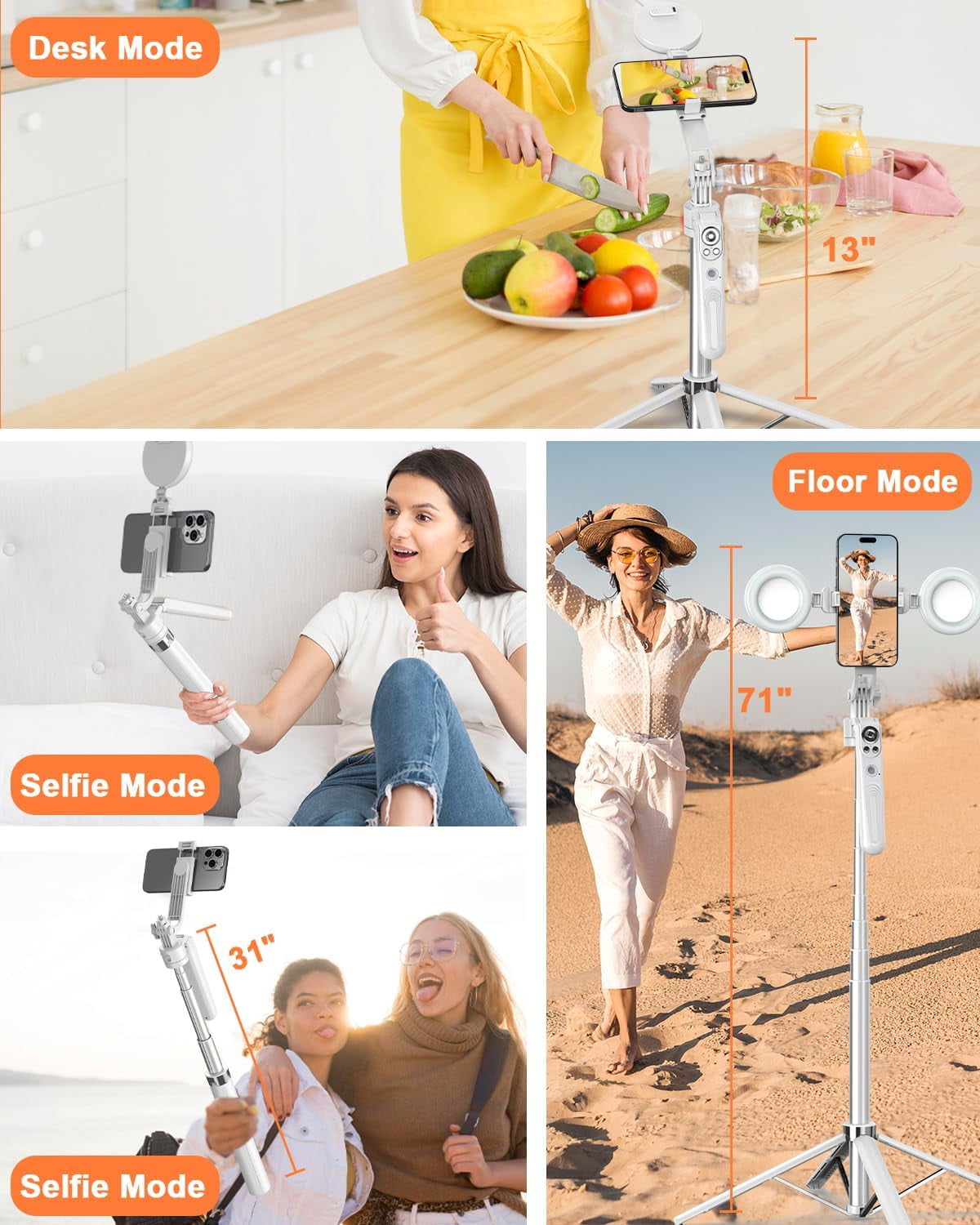 Ahot 71” Auto Face Tracking Tripod for iPhone with Light,360° Rotating Phone Stand with Rechargeable Remote Control for TikTok Vlog, Phone Tripod for Android Camera/GoPro/Ring Light (White)