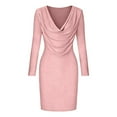 thumbnail image 4 of IWRICH Women's Cowl Neck Sparkly Deep V Neck Long Sleeve Ruched Bodycon Cocktail Party Club Night out Glitter Short Dresses Pink XL, 4 of 5