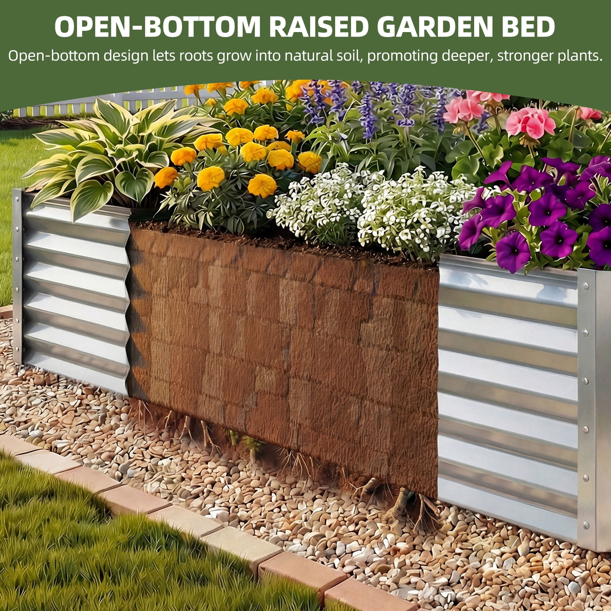 Uforic 8x4x3ft Galvanized Metal Raised Garden Bed, Outdoor Planter Box with Safety Rubber & Gloves for Vegetables Flowers, Silver