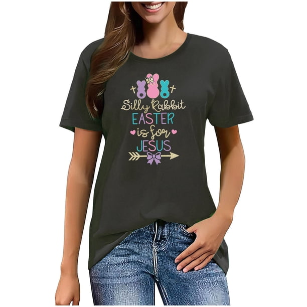 Mujeres Manga Corta de Verano Tops Pascua Impresa Cuello Redondo, Blusa de Moda Casual para la Primavera