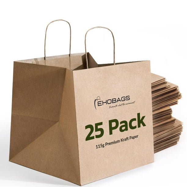 Bolsas de regalo EKOBAGS Sienna Kraft Paper, 12 x 8 x 13 pulgadas, paquete de 25