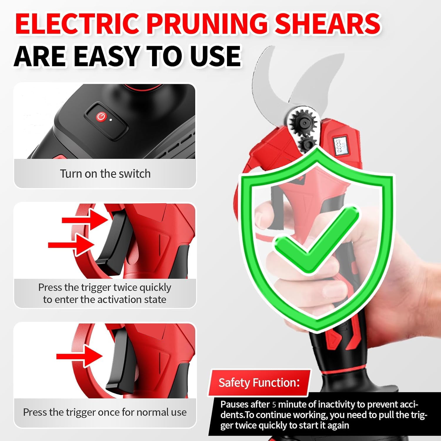 Electric Pruning Shears, 1.4" Cutting Diameter Cordless Power Pruner with LCD Display, Brushless Motor Pruning Shears with 2 Rechargeable 21V 4000mAh Battery for Garden Tree Pruner Branch