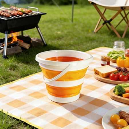 Collapsible Bucket 7.5X9 In Small Foldable Bucket Portable Plastic Round Tub for House Cleaning Car Washing Camping Fishing Orange