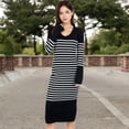 thumbnail image 4 of Women's Striped Knit Midi Dress with Long Sleeves and Ribbed Texture - Small, Black, 4 of 7