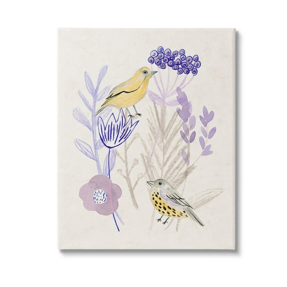 Stupell Industries Birds with Plant Sprigs Animals & Insects Painting Gallery Wrapped Canvas Art Print Wall Art, 16 x 20