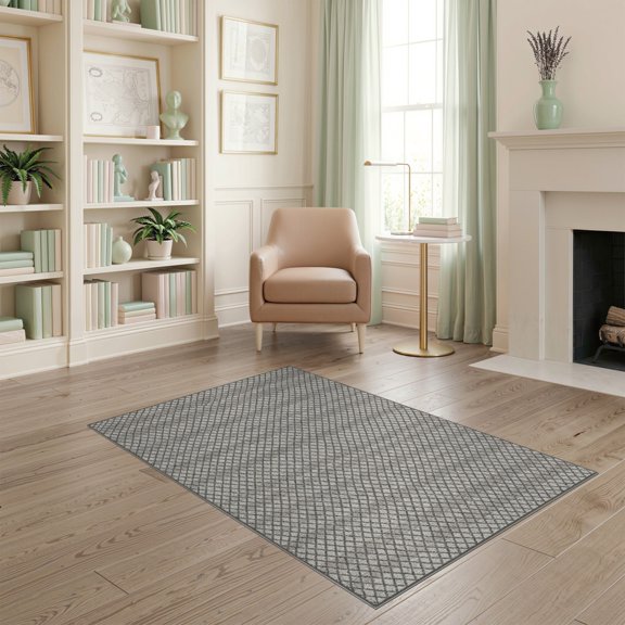 ODIKA Grid Interlocking Trellis Motif Balanced Neutral Tone Rectangular for Home Office, Gaming Room, Under Desk, Non-Slip Chair-Friendly