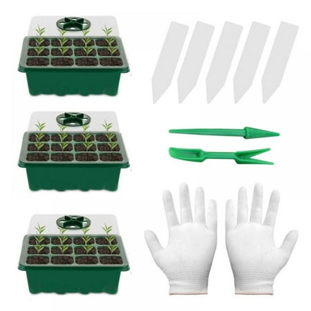 

Seedling Tray Pack of 3 Seed Sprouting Trays with Lid Indoor Grow Plant Pots Each 12 Cells Seedling Trays for Seeding Germination Plant Growing (White+5Label+1 Pair Nurturing Tools)