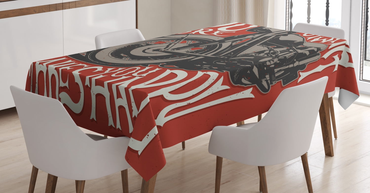 Motorcycle Tablecloth, Retro Bike with Uplifting Lettering Free
