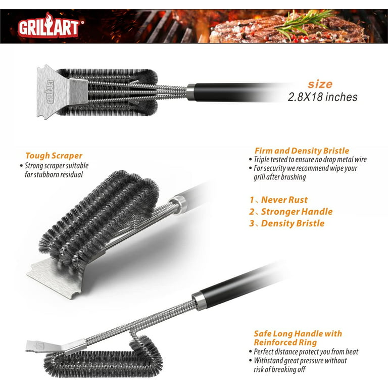  GRILLART Grill Brush and Scraper with Deluxe Handle, Safe Wire Grill  Brush BBQ Cleaning Brush Grill Grate Cleaner for Gas Infrared Charcoal  Porcelain Grills, BR-8529 : Patio, Lawn & Garden
