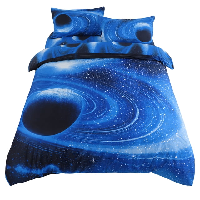 Unique Bargains Star Navy Blue Moon Night Duvet Cover Purple Starry pattern 4Pcs
