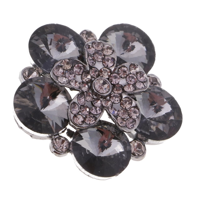 1 botón de flor de cristal brillante con diamantes de imitación para hacer tú mismo. Gris negro