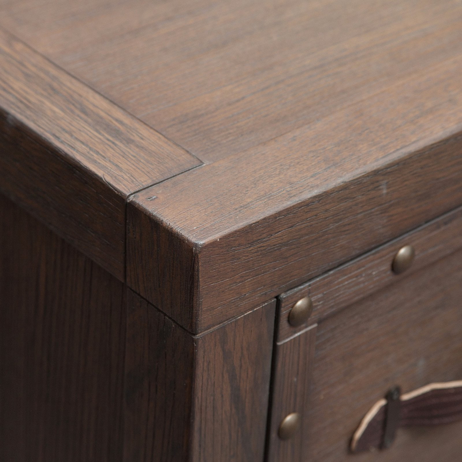 Traditional Styled Three Drawer Nail Head Accent Chest with Industrial Influence