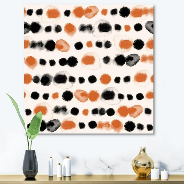 Designart Black and Orange Polka Dots Canvas Wall Art