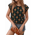 thumbnail image 2 of Womens Summer Casual Printed Tops Cap Sleeve Crew Neck Cute Knit Sweaters black M, 2 of 7