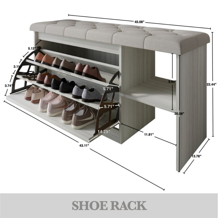 Castle Place Upholstered 41 L x 22 H Bench with Shoe Storage Light Grey Walmart
