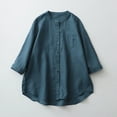 thumbnail image 2 of ShomPort Plain Blouses for Women Summer 3/4 Sleeve Round Neck Cotton Linen Button Down Shirts, 2 of 2