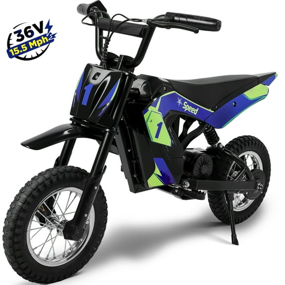 Wisairt 36V Electric Dirt Bike, Kids Motorcycle 3 Speed up to 15.5 mph, Ride on Dirt Bike for Kids Aged 5-10 Years, 133 LBS Max Load, Twist Grip Throttle, Blue & Green