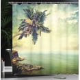 thumbnail image 4 of Ambesonne Caribbean Shower Curtain, Palm Tree Rocky Shore, 69"Wx84"L, Almond Green Pale Yellow, 4 of 5