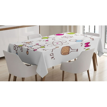 

Educational Tablecloth Doodle Style Hand Drawn Chemistry Composition with Atom Molecules Flask Rectangular Table Cover for Dining Room Kitchen 60 X 84 Inches Green Blue Pink by Ambesonne