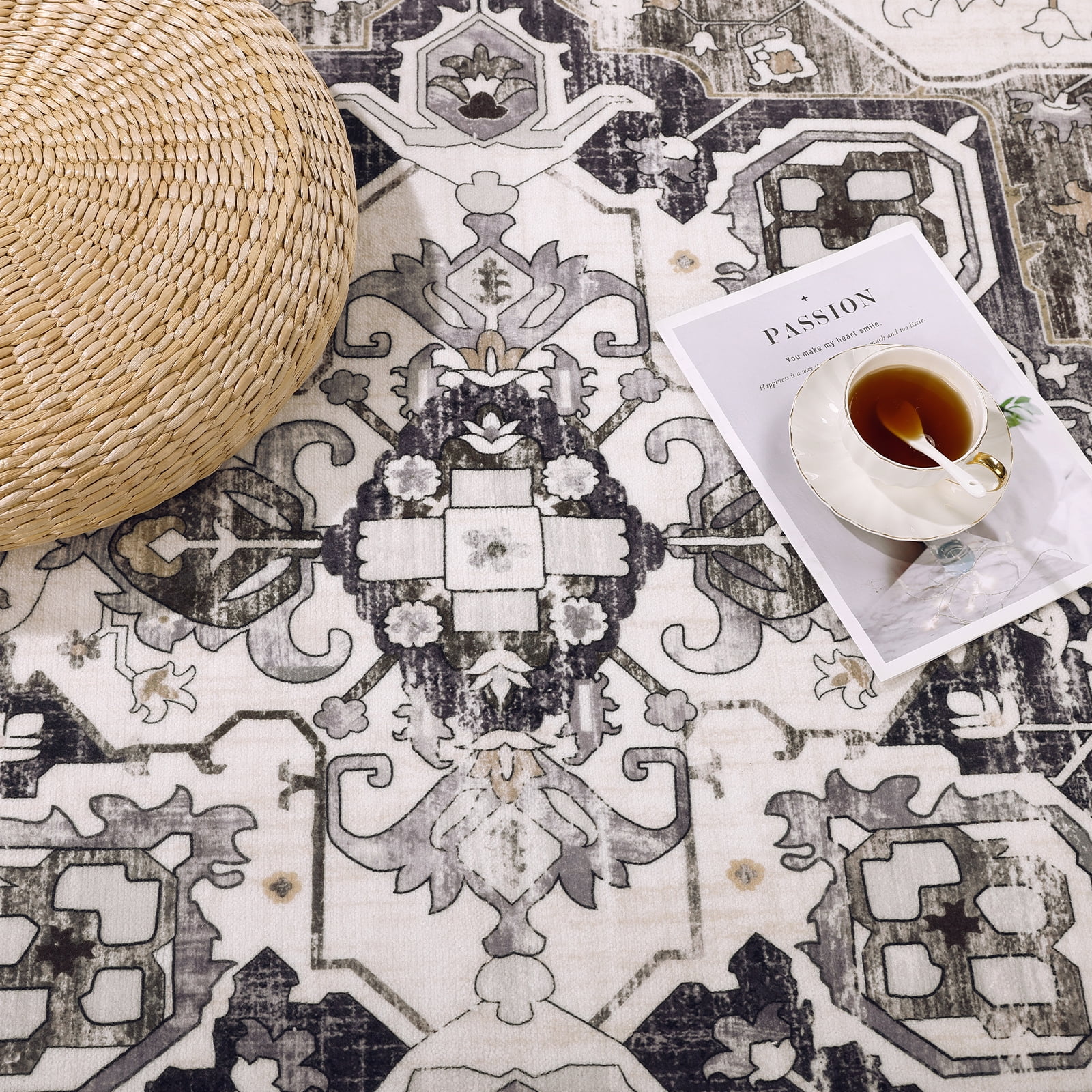 Ileading 5'x8' Boho Area Rug for Living Room, Non Slip Machine Washable Rugs Vintage Floor Carpet for Bedroom Dinning Room Kitchen, Brown