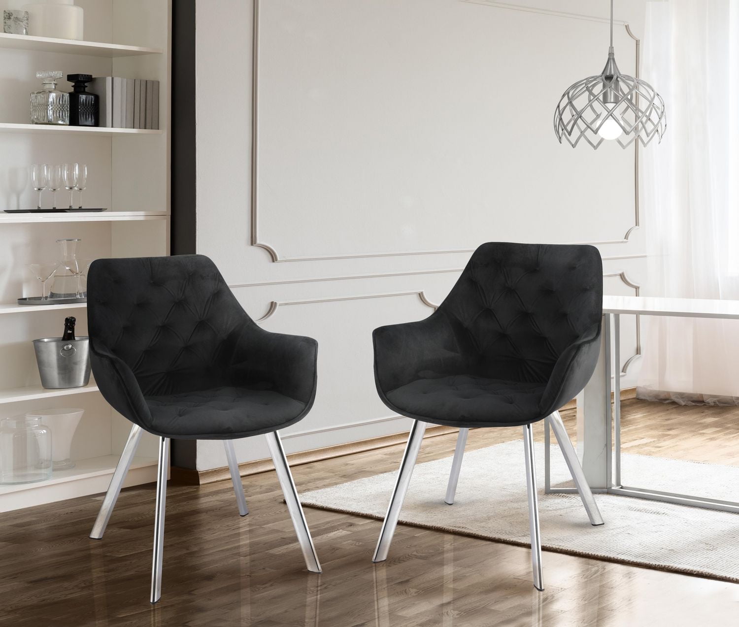 Topline Home Furnishings Dining Arm Chair, Velvet & Chrome Legs