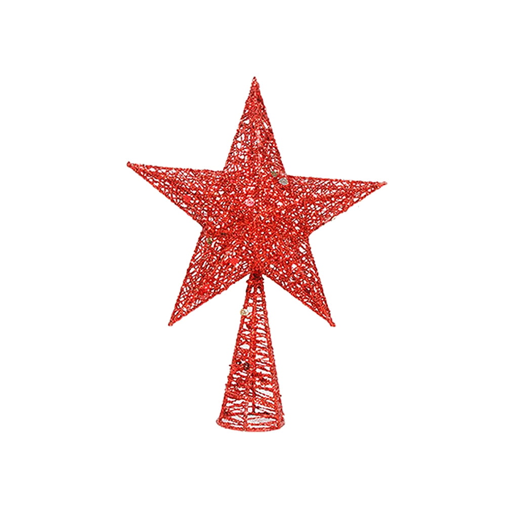 Christmas Tree Star Topper Wrought Iron Glittering Treetop Star Ornament Party Supplies (30cm