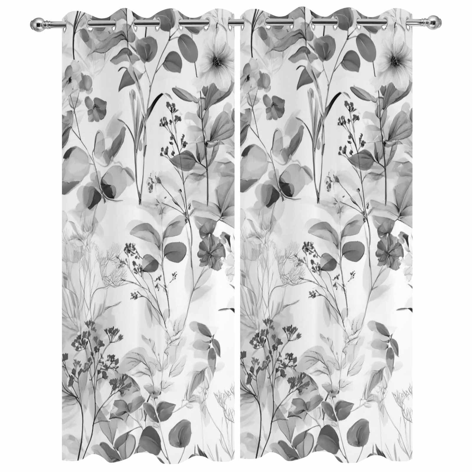 Outdoor Curtains for Patio Waterproof, Spring Flowers Windproof Pravicy Outside Porch Blackout Curtain, Vintage Country Eucalyptus Leaves Plants Sun Blocking Grommets Curtains 2 Panels 54"x95"