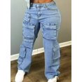 thumbnail image 4 of Women's Street Y2k Multi Pocket Wide Leg Jeans Hip-Hop Style Casual Loose Denim Work Pants, 4 of 5