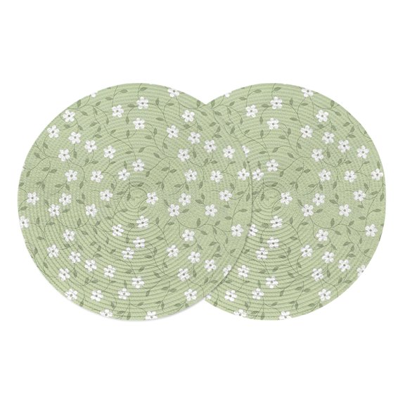 Round Placemats Floral White Flowers 15 inch Set of 2 Table Mats for Dining Table Farmhouse Sage Green Botanical Heat Resistant Non-Slip Kitchen & Home Decorative Place Mat Set