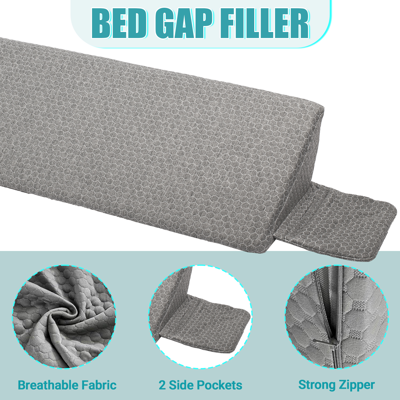 Bed Wedge Pillow - Headboard Pillow Fill The Gap 0-8" Between Headboard and Mattress, gray, M