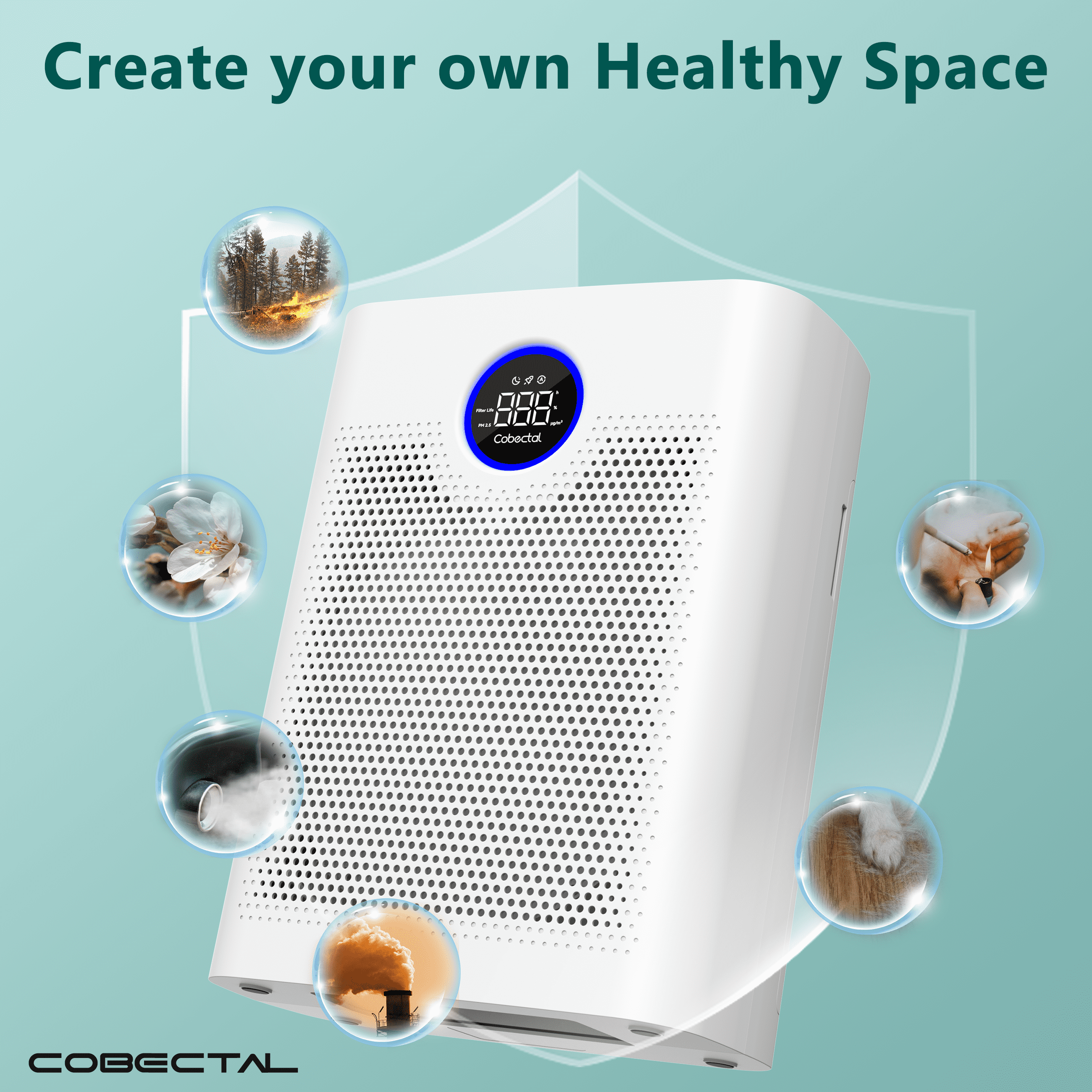Cobectal ZQA-8000A Air Purifiers for Home,H14 HEPA Filter Air Purifier for Pet, Lager Room