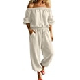 thumbnail image 2 of JOANKDMI Off The Shoulder Jumpsuits for Women Casual Long Rompers with Pockets Loose Fit Elastic Waist Drawstring Summer Beach Outfits Flowy One Piece Overalls, 2 of 6