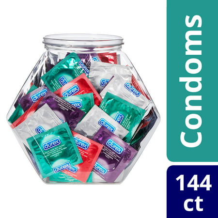 Durex Condom Fish Bowl Natural Latex Condoms, 144 Count - An assortment of Ultra Fine and Lubricated Condoms