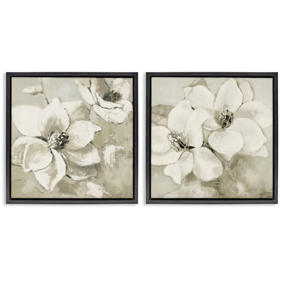 Stupell Industries Beige Magnolias after Rain 2 Piece Black Framed Floater Canvas Set, design by Lanie Loreth