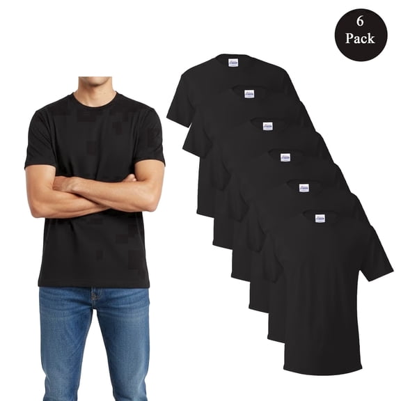 HANES Short Sleeve T-Shirt For Men's - S Size | 100% Cotton 6 Pack Black Color Crew Neck Tee