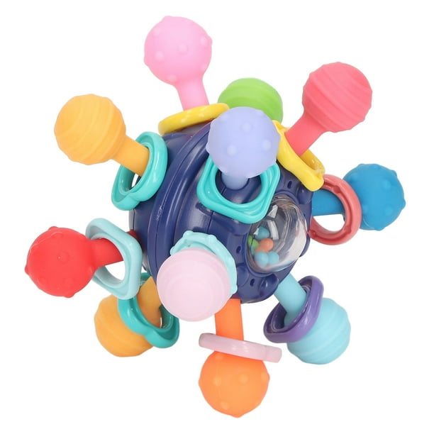 Juguete sensorial para la dentición del bebé, actividades de agarre, colores brillantes, silicona, alivia las encías, pelota para masticar, sonajero, mordedores, azul