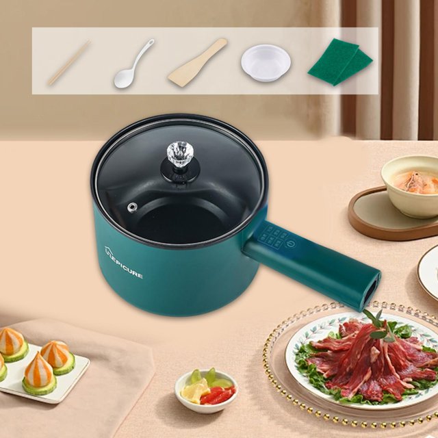 Olla eléctrica multifuncional para ramen, sartén para sopa, shabu, dumplings y dormitorios. verde
