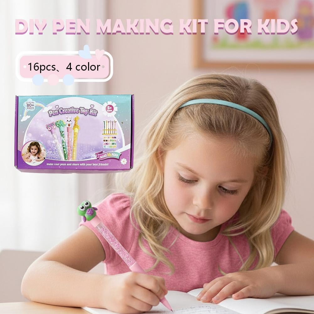 DIY Pen Making Kit, 18pcs Personalised Pen with Colors Refill, Pen Creator Studio Making Sparkly Pens with Glitters, Arts and Craft Kits for Kids, Birthday for Girls Boys