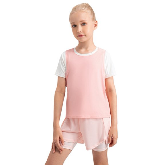 GYRATEDREAM Girls Athletic Shirts, Kids Short Sleeve Quick Dry Crewneck Tops Tee Summer Workout Running Yoga Sports Shirts for 6-7 Years