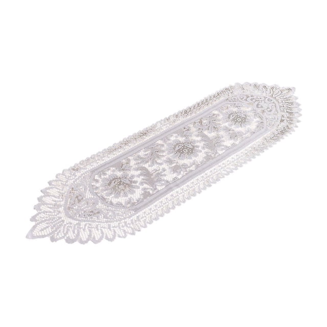 White Hollow Lace Table Flag Beautiful Flower Tablecloth Table Flag Home Dining Table Decoration 13.78x45.28 Inches