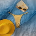 thumbnail image 2 of vigerkar Women's Metallic Bikini Bottoms Shiny Swimwear Bottom Low Waist Adjustable Waist Bathing Suit Thong (Gold, S), 2 of 5