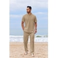 thumbnail image 6 of COOFANDY Men's 2 Piece Cotton Sets Casual Short Sleeve Henley Shirt and Loose Pants Set Beach Vacation Outfits, 6 of 9