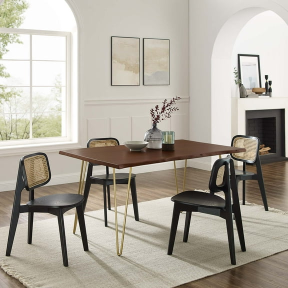 Modway Ardor 60" Live Edge Acacia Wood and Metal Dining Table in Gold/Walnut