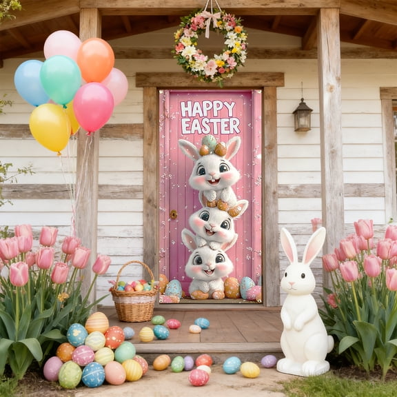 Ywuzuh Easter Door Decorations Easter Door Cover Banner Clearance Happy Easter Eggs Bunny Door Backdropfor Porch Door Entryway,Seasonal Party71x35 Inch